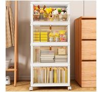 TidyTrove Storage Boxes with Lid, 4-Tier Plastic Stackable Storage Boxes with 1 Lid 28L/Tier, Folding Storage Bins with Wheels, Storage Organizer for Bedroom Living Room Study Office