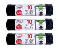TidyZ 10 x Extra Strong Swing Bin Liners with Tie Handles Refuse Sacks Black 50 Litres - 94 x 120cm (30 Bags)