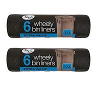 Tidyz 2 X 6 Wheelie Bin Extra Large Liners 300L Black Dustbin Rubbish Tip Refuse Sacks Waste Garbage Thick Big Bags Super Strong Heavy Duty Fits Bins 230 x 143cm