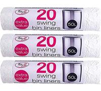 TidyZ 20 x Extra Strong Swing Bin Liners with Tie Handles Refuse Sacks White 50 Litres - 90 x 120cm (20 Bags)