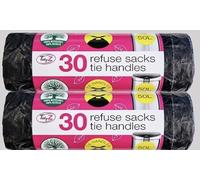 Tidyz 3 X 20 (60 Tie Handles Kitchen Liners 50L Extra Strong Black Swing Bin Bags Refuse Waste Rubbish Sacks, 10 x 10 x 10 cm