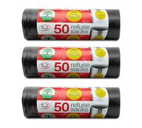 Tidyz 3 X Extra Strong Heavy Duty 20 Black Refuse Sacks 50 Litre for Home/Kitchen/Office/Garage/Garden/Workshop, 10 x 10 x 10 cm