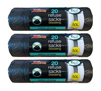 TidyZ 60 x Black 50L Drawstring Refuse Sacks Waste Swing Bin Liners Extra Strong Rubbish Bags