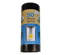 Tidyz Extra Strong 50 Black Refuse Sacks Bin Bags, 50L