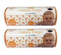 TidyZ Pack of 100 Nappy Bags Thick Strong On A Roll with Tie Handles (200 Bags)