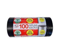 Tidyz Plastic 50L Bin Bags (Pack Of 100) Black (One Size)