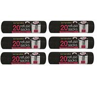 Tidyz 6 X 20 (120 Tie Handles Kitchen Liners 50L Extra Strong Black Swing Bin Bags Refuse Waste Rubbish Sacks
