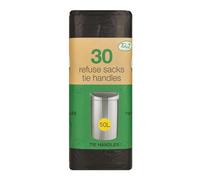 Tidyz Tie-Handles Refuse Sacks Black Bin Liners 30 Pack (50 Litres)