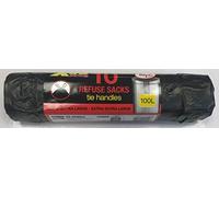 Tidyz X-Tra Strong Extra Large Tie Handle Refuse Sacks Black Bin Liners - Roll Of 10-100 Litres - 100 X 160cm