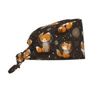 Tie Back Head Cover Space Fox Pattern Turban Cap Adjustable Breathable Working Cap For Tennis Men Women