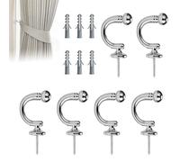 Tie Back Hooks for Curtains, 6Pcs U-Shaped Metal Ball End Tieback Hooks Heavy Duty, Elegant Curtain Holder, Screw in Keys Coat Hanger Hook for Curtains Bedroom Living Room Hallway Drapes Decor, Silver