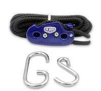 Tie Boss - 1/4 Inch, Medium Duty, (150 lbs Working Load Limit), Weather Resistant, Tie Down, Rope Tightening System, (w/15 ft Rope) - Blue (Pack of 1)