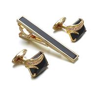 Tie Clip Cufflinks Set for Men Elegant Men's Tie Clip Cufflinks Set Gold Coloured Inlaid Cufflinks