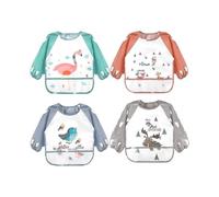 (Tie Closure-6-36 months, 4pcs-Bird-Fox-Flamingo-Elk) 5 Pack Long Sleeve Baby Bibs, Waterproof Sleeved Bib, Toddler Baby Bibs For 6-36 Months
