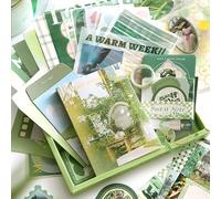 TIE-DailyNec 116pcs Aesthetic Scrapbook Kit, Nature Scrapbooking Supplies, Journal Stickers, Scrapbook Paper with A6 Notebook and DIY Tools for Journaling, Photo Albums, Decorative Objects