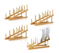 TIE-DailyNec 4 PCS Wooden Dish Rack Bamboo Plate Rack Stand Pot Lid Holder, Dish Drying Rack Kitchen Cabinet Organizer for Cup, Cutting Board, Bowl, Plate,Pot Lid