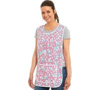 TIE & DINE Floral Tabard Apron for Women with Pockets - UK Made Polyester Cleaning Overalls in Pink, Navy, Blue & Aqua UK Size S to 3XL