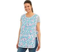 TIE & DINE Floral Tabard Apron for Women with Pockets - UK Made Polyester Cleaning Overalls in Pink, Navy, Blue & Aqua UK Size S to 3XL