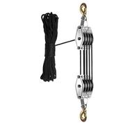 Tie Down Rope Pulley - Adjustable Suspension Hoist, 4-Wheel Hanging Kit for Lights or Tools | Durable Tension Lifter System, 65-Foot Utility lines Gear Setup for Garage, Greenhouse, or Workshop