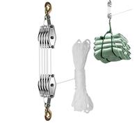 Tie Down Rope Pulley - Heavy Duty Rope Hoist | Alloy Steel Shell for Growing Tent 4 Wheel Light Hanger | Save Labor 65 Feet Rope Canopy Hoist Pulley System 8:1 Lifting Force