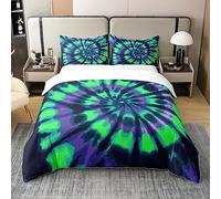 Tie Dye 100% Cotton Duvet Cover Set Single Size for Kids Boys Girls Boho Hippie Tie Dye Bedding Set Green Blue Trippy Swirl Comforter Cover Set Bedroom Decor Bohemian Gypsy Bedspread Cover