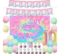Tie Dye 10th Birthday Decorations, Out Single Digits I’m 10 Backdrop Rainbow Balloons 60s 70s Hippie Theme Tenth Birthday Party Supplies for 10 Year Old Girl