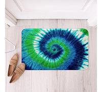 Tie Dye Bath Rug Boho Trippy Swirl Non Slip Bath Rug Green Blue Hippie Tie Dye Soft Water Absorbent Bath Carpet for Tub Shower Bohemian Gypsy Bathroom Bedroom Living Room Floor Rug Mats 16"x24"
