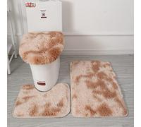 Tie-Dye Bathroom Mat Set - 3-Piece Solid Color Floor Mat for Toilet & Bath - Deep Camel Home Décor - Soft Absorbent Non-Slip Bathroom Accessories