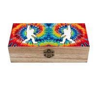 Tie Dye Bigfoot Decorative Wooden Storage Box with Hinged Lid And Front Clasp Keepsakes Chest