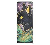Tie-dye Black Cat Portrait folding yoga mat travel for floor workouts printed, non slip, hot yoga mat towel with bag tapete para ejercicio 71x26 inches