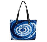 Tie-dye Blue Tote Bag Large Soft Leather Purse with Zipper Lightweight Ladies Shoulder Handbag