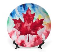 Tie Dye Canada Flag Ceramic Decorative Plates for Display Ornaments with Stand for Kitchen Home Decor 8inch