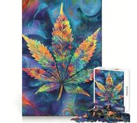 Tie-Dye Cannabis Leaf Floral Art 1000 Teenager Pieces Jigsaw Puzzle Mind Exercise Toy Bonding Time Precision Cut Art Collection Piece (38x52cm)