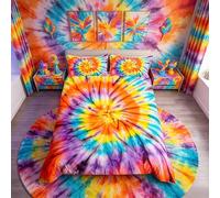 Tie Dye Comforter Cover Boho Psychedelic Bedding Set Bohemian Hippie Tie Dye Duvet Cover for Kids Girls Women Microfiber Gypsy Abstract Art Bedspread Cover Room Decor Bedclothes Double