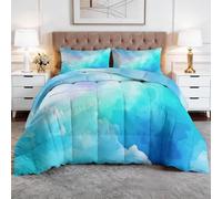 Tie Dye Coverless Duvet Super King Set 230x220cm, 7.5 Tog Comforter Set for Teens Adults Unisex, Soft Reversible Light Blue White Gradient Abstract Watercolour Bed Quilt for All Seasons Bedding
