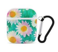 Tie-Dye Daisy Flowers Cute Earbuds Case Compatible with Airpods 1/2 Wireless Headphones Cover with Carabiner