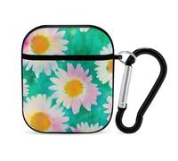 Tie-Dye Daisy Flowers Cute Earbuds Case Compatible with Airpods 1/2 Wireless Headphones Cover with Carabiner