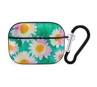Tie-Dye Daisy Flowers Cute Earbuds Case Compatible with Airpods Pro Wireless Headphones Cover with Carabiner