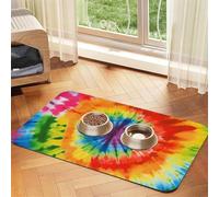 Tie Dye Dog Food Mats for Floors, 16x24 Inch Non-Slip Super Absorbent Pet Food Mat, Dishwasher Dog Mat for Food and Water, Cute Rubber Quick Dry Pet Feeding Mat for Dogs Puppy Cats
