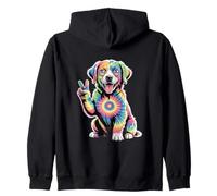Tie Dye Dog Peace Sign Rainbow Zip Hoodie