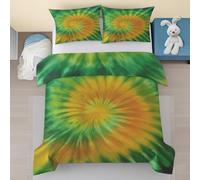 Tie Dye Duvet Cover Junior/Cot Bed Green Yellow Boho Pattern Bedding Set 2 Pieces, Hippie Psychedelic Swirl Soft Microfiber Comforter Cover 120x150 with Zipper Closure and 1 Pillowcase jUn220