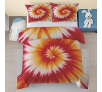 Tie Dye Duvet Cover Junior/Cot Bed Hippie Boho Pattern Bedding Set 2 Pieces, Orange Red Psychedelic Swirl Soft Microfiber Comforter Cover 120x150 with Zipper Closure and 1 Pillowcase jUn238