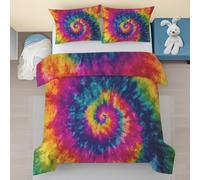 Tie Dye Duvet Cover Junior/Cot Bed Rainbow Boho Pattern Bedding Set 2 Pieces, Psychedelic Hippie Soft Microfiber Comforter Cover 120x150 with Zipper Closure and 1 Pillowcase jUn193