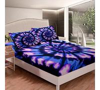 Tie Dye Fitted Sheet for Kids Boys Girls Boho Hippie Tie Dye Green Blue Trippy Swirl Fitted Sheet Bohemian Gypsy Double Size
