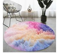 Tie-dye Fluffy Round Rug Circle Carpets Living Room Decor Faux Fur Rugs Kids Boys Girls Teenagers Room Long Plush Rugs for Bedroom Shaggy Rug Modern Mats (Yellow Pink,Diameter 100 cm)