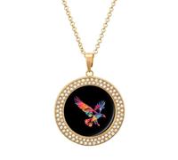 Tie-dye Flying Ea-gles Multicolored Diamond Necklaces Jewelry Brilliant Circle Pendant Necklace Gift for Women