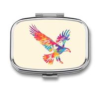 Tie-dye Flying Ea-gles Portable Pill Organizer with 2 Compartments Square Medicine Box Compact Travel Pharmacy Case
