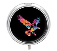 Tie-dye Flying Ea-gles Portable Pill Organizer with 3 Compartments Round Medicine Box Compact Travel Pharmacy Case