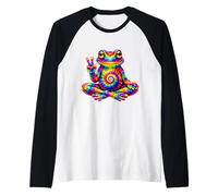 Tie Dye Frog Peace Sign Hippie 60s 70s Trippy Psychedelic Raglan Baseball Tee