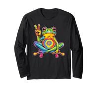 Tie-Dye Frog Peace Sign Hippie, Rainbow Funny Frog Design Long Sleeve T-Shirt